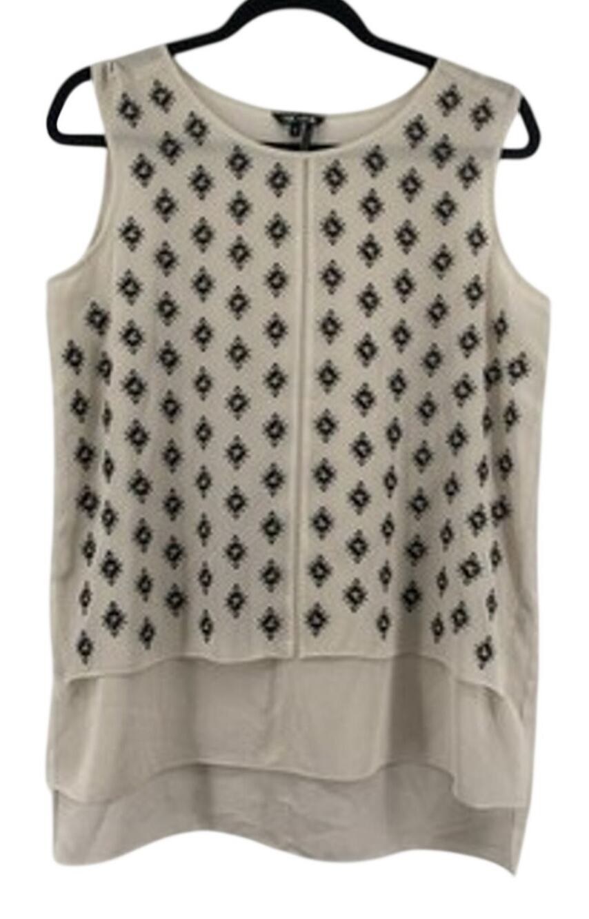 Nic+Zoe Embroidered Blouse Top Tiered Hem Sleeveless Boho Neutral Classic Chic S